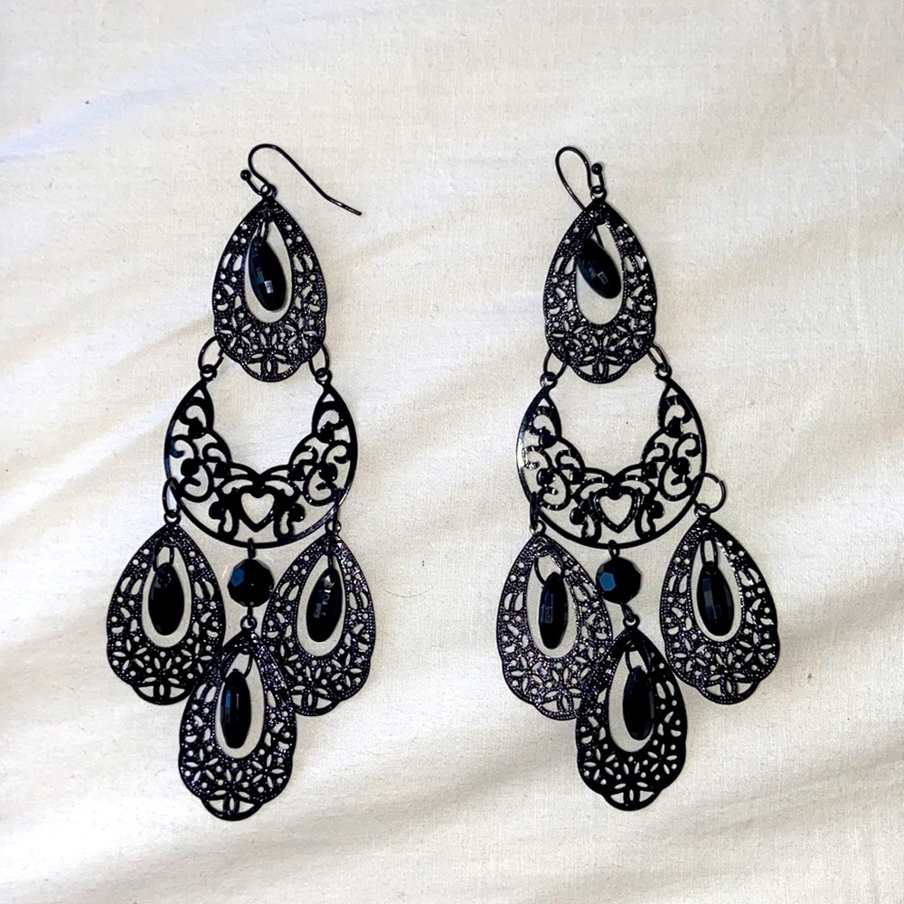 Black Chandelier Dangle Earrings